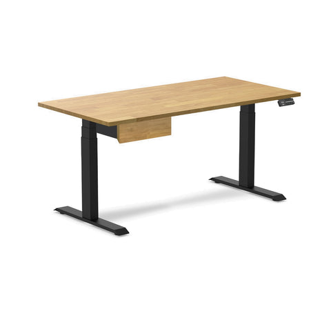 Desky Dual Rubberwood Standing Desk With Drawer 150cm Light Oak Desktop and Matte Black Frame