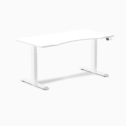 Desky Dual Ergo Edge Sit Stand Desk 150cm White Desktop and White Frame