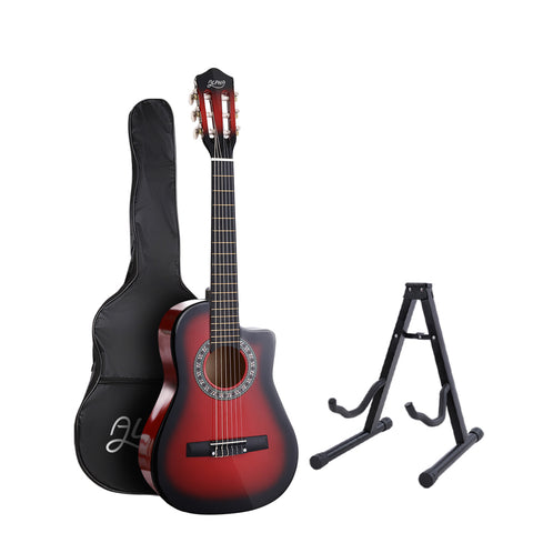 Alpha 34" Classical Guitar Wooden Body Nylon String with Stand Beginner Red