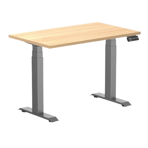 Desky Dual Mini Hardwood Sit Stand Desk 100cm Teak Desktop and Space Grey Frame
