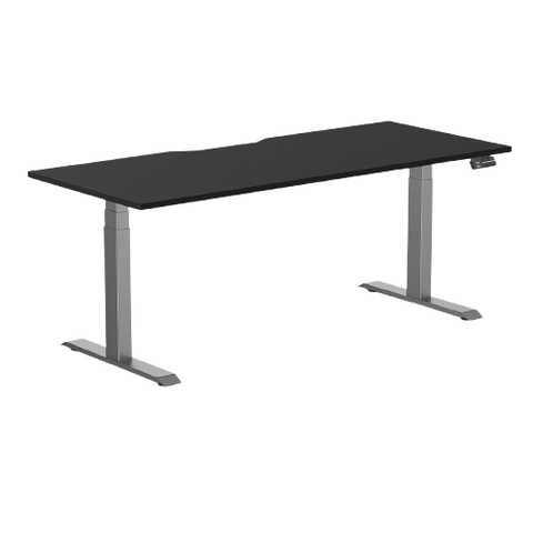 Desky Dual Scalloped Melamine Sit Stand Desk - Black / 1800x750mm / Space Grey
