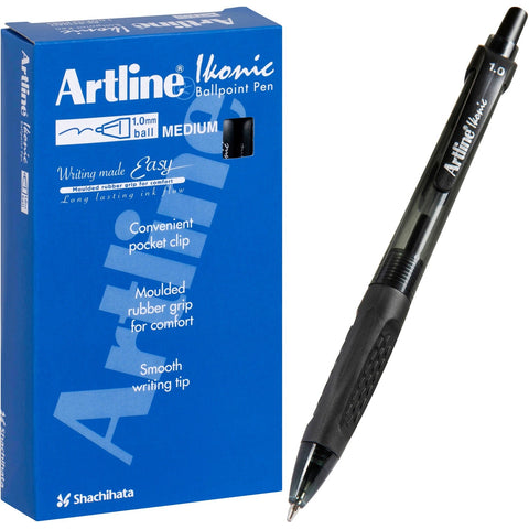 Artline Grip Retractable Ballpoint Pen Medium Box of 12 (Black)