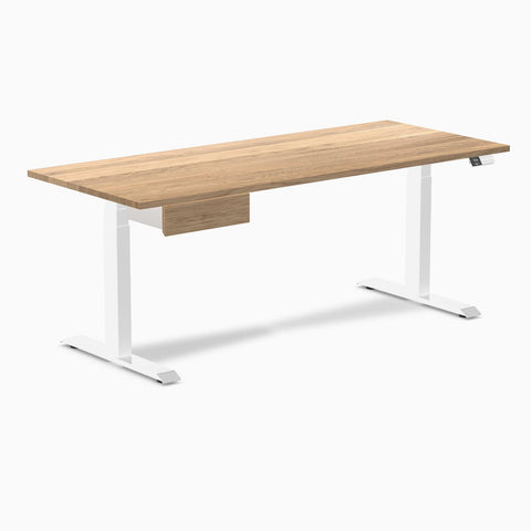 Desky Dual Hardwood Standing Desk With Drawer 180cm White Oak Desktop and White Frame
