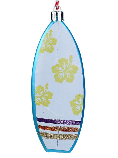 Christmas Warehouse - DECRH074 Teal & Yellow Floral Surfboard Whimsical Essential Ornament | 12cm Teal with White & Green
