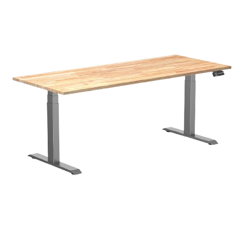 Desky Dual Rubberwood Sit Stand Desk 180cm Natural Timber Desktop and Space Grey Frame