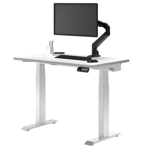 Desky Dual Mini Sit Stand Desk 1100x600 White Desktop and White Frame