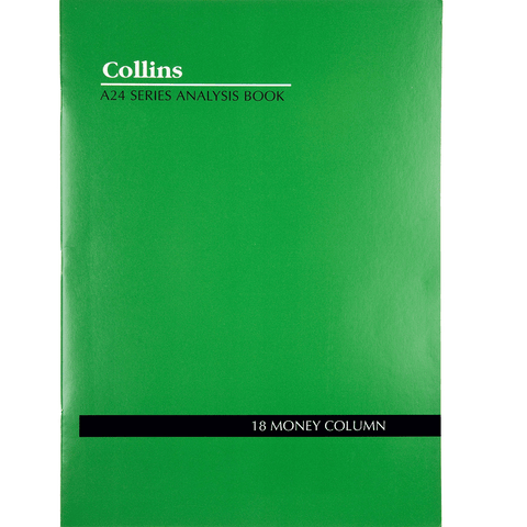 Collins Debden Collins A24 Series Analysis Book 18 Money Column Feint Ruled Stapled 24 Leaf A4 Green