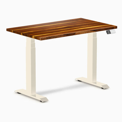 Desky Dual Mini Hardwood Sit Stand Desk 100cm Pheasantwood Desktop and Wheat Frame