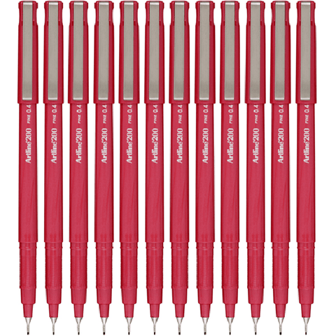 Artline Box 12 200 Fineliner Pen 0.4mm (Bright Red)
