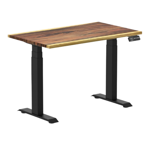 Desky Dual Mini Hardwood Sit Stand Desk 100cm Saman Desktop and Matte Black Frame