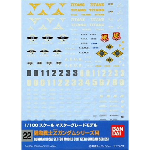 Bandai Gundam Model Kit Decals 22 MG Multiuse Zeta