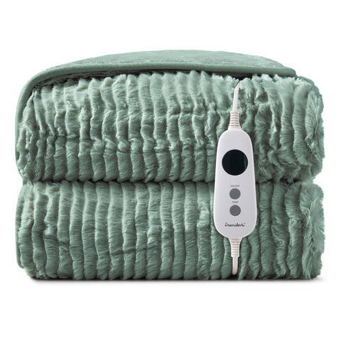 Dreamaker Eyelash Fleece Reversible Electric Heated Throw Blanket [180x200cm] (Faded Green/Sage)