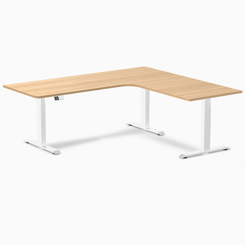 Desky L-Shape Melamine Sit Stand Desk 200cm - Right Return Sublime Teak Top and White Leg