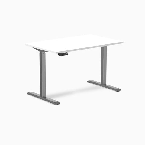 Desky Single Sit Stand Gaming Desk 120cm White Desktop and Space Grey Frame