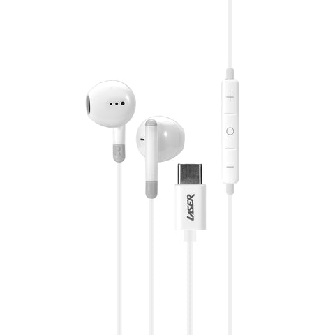Laser USB-C Earphones with Built-In Microphone (White)
