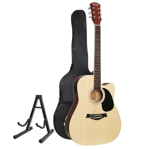 Alpha 41" Acoustic Guitar Equaliser Electric Output Cutaway with Stand Wood