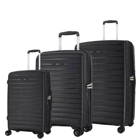 Rock Palma 3 Pce Set Lightweight Hardsided Suitcase - Black