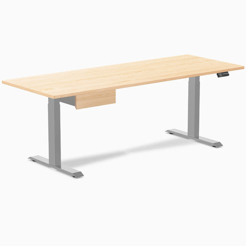Desky Dual Hardwood Standing Desk With Drawer 200cm Maple Desktop and Grey Frame