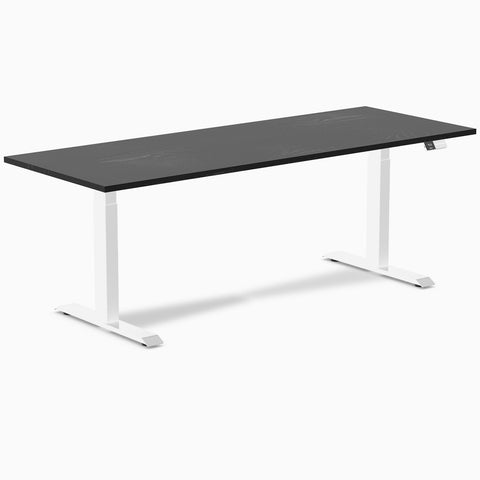 Desky Dual Hardwood Sit Stand Desk 200cm Black Ash Desktop and White Frame