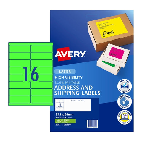 Avery Fluoro Green High Visibility Shipping Labels for Laser Printers, 99.1 x 34 mm [400-Pieces]