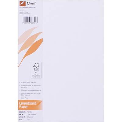 Quill Linen Bond Paper A4 90GSM White Pack 100