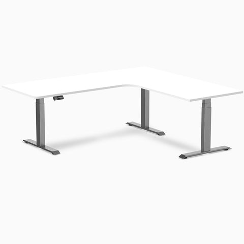 Desky L-Shape Melamine Sit Stand Desk 200cm -  Right Return (White Top/Space Grey Leg)