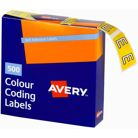 Avery 43205 Label Side Tab E Colour Code 25x38mm Yellow Pack 500