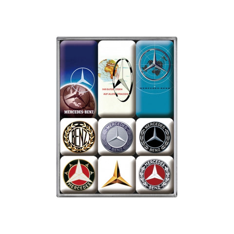 Nostalgic-Art 9pc Fridge Decor Magnet Set Mercedes Benz Logos 7x9.3x2cm