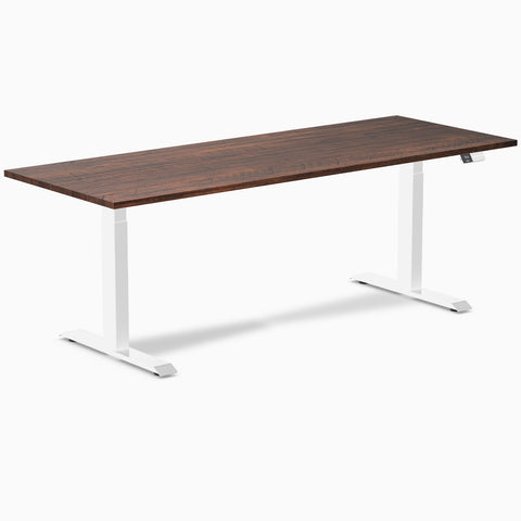 Desky Dual Softwood Sit Stand Desk 200cm American Rustic Pine Desktop and White Frame