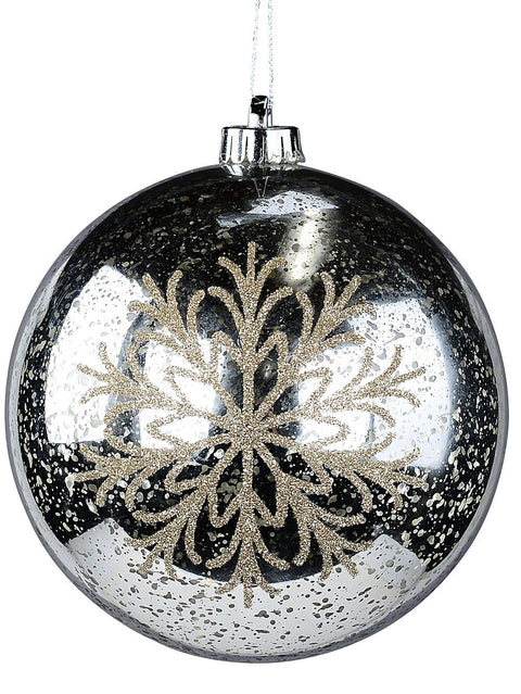 Christmas Warehouse - DECRH095 Silver Whimsical Grand Mercury Snowflake Bauble | 15cm Silver & Champagne