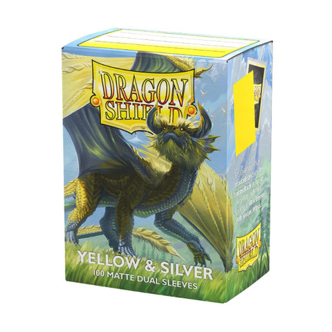 Arcane Tinmen Dragon Shield Standard 100ct Dual Matte Yellow/Silver Sleeves 63x88mm