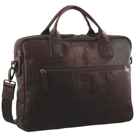 Pierre Cardin 15" Rustic Leather Laptop Messenger Bag (Chestnut)