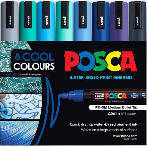 Uni POSCA PC-5M Paint Markers Bullet Tip Medium 8 Colour Pack (Cool Colours)
