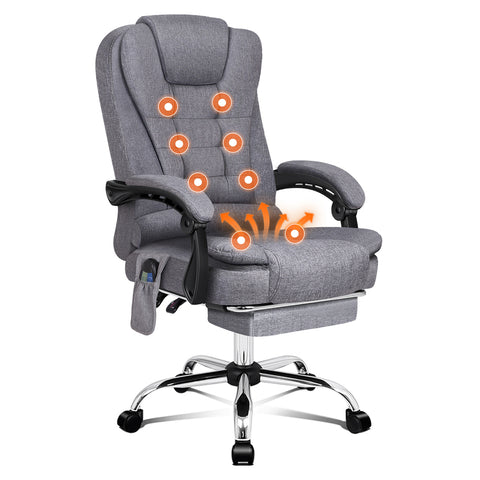 ALFORDSON Massage Office Chair Heated Seat Executive Fabric (Grey)