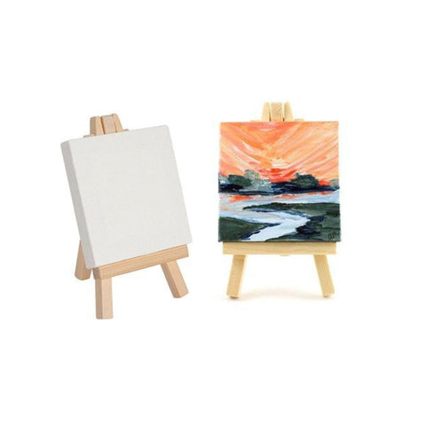 Jasart Academy Mini Easel Display Stand with 7x9cm White Blank Art Painting Canvas