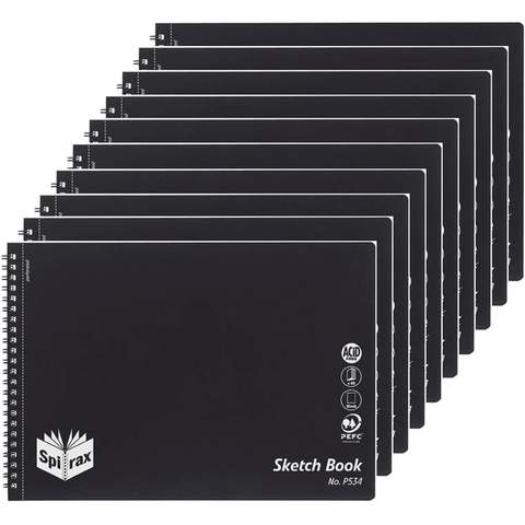 Spirax P534 Sketch Book Spiral Bound Side Open 40 Page A4 (Black) [10 Pack]