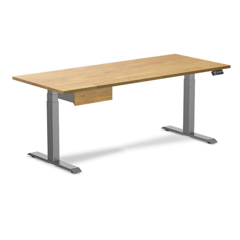 Desky Dual Rubberwood Standing Desk With Drawer 180cm Light Oak Desktop and Space Grey Frame