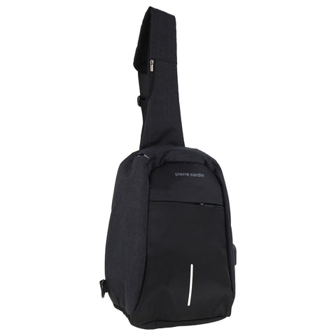 Pierre Cardin Mens Travel Nylon Sling Crossbody Bag- Black