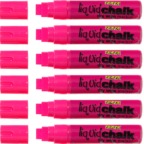 Texta Liquid Chalk Marker Jumbo Dry Wipe 15mm (Pink) [Pack 6]