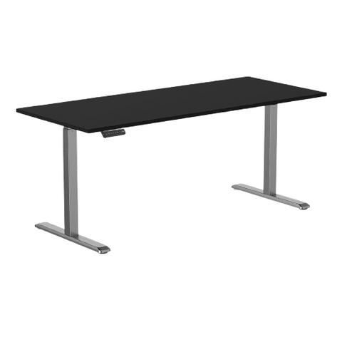 Desky Single Sit Stand Gaming Desk 180cm Black Desktop and Space Grey Frame