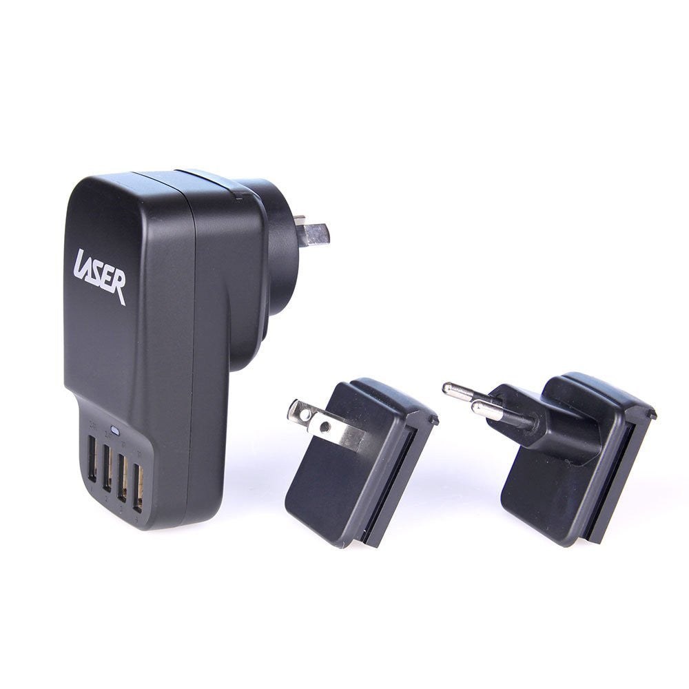 Laser 4Port USB Travel Charger with Global Adapters (Black) JB HiFi