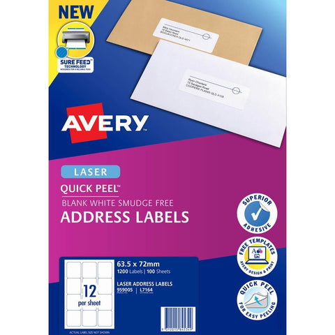 Avery Quick Peel Address Labels 63.5x72mm 1200pcs