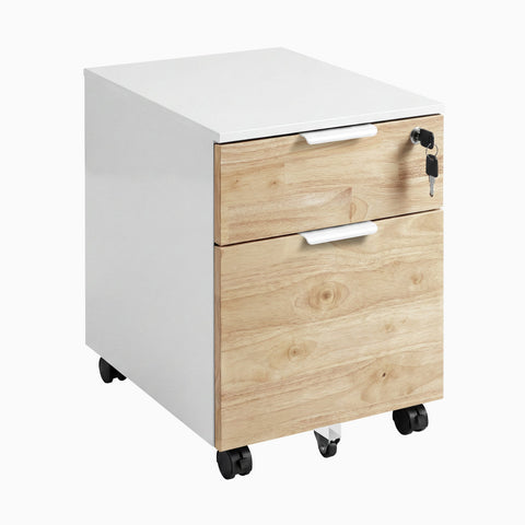 Desky Minimal Filing Cabinet - White / Natural Rubberwood