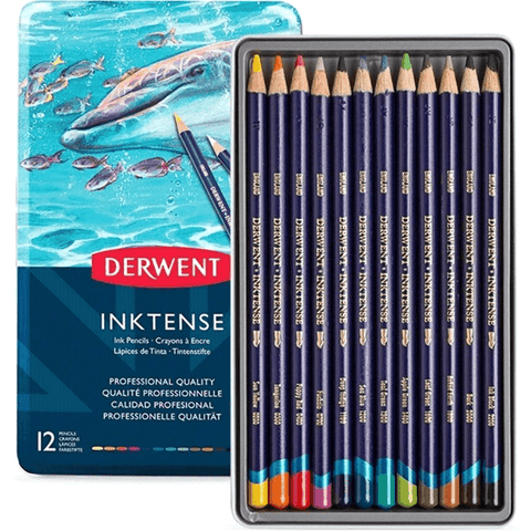 Derwent Inktense Coloured Pencils Mix Water Colour Tin 12 Set