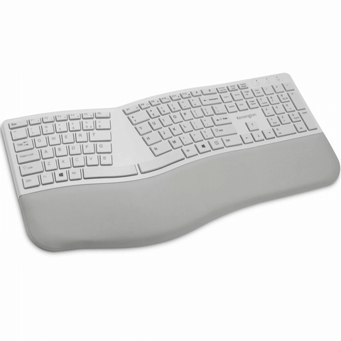 Kensington Dual Comfort Keyboard Split Keys Ergonomic Bluetooth|USB Wrist Rest Grey White