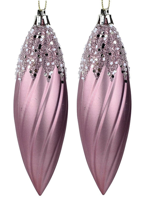 Christmas Warehouse - DECRH037 4x Rose Gold Lustrous Signature Sequin & Glitter Finial Drops | 13cm Rose Gold with Champagne & White