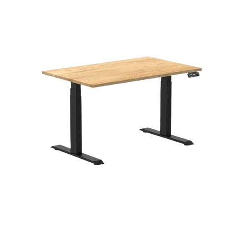 Desky Dual Hardwood Sit Stand Desk 120cm White Oak Desktop and Matte Black Frame