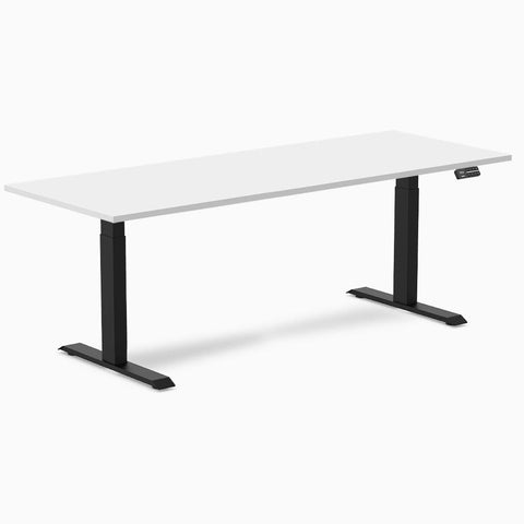 Desky Dual Melamine Sit Stand Desk 200cm White Desktop and Matte Black Frame