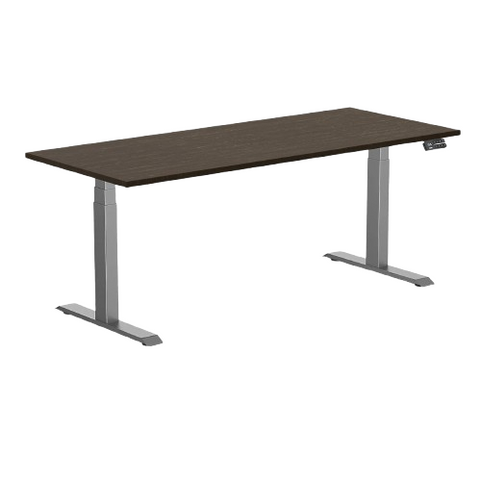 Desky Dual Bamboo Sit Stand Desk 180cm Dark Bamboo Desktop and Space Grey Frame