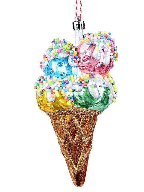 Christmas Warehouse - DECRH081 Sprinkled Multi Scoop Ice Cream Cone Whimsical Essential Ornament | 15cm Orange with Multi